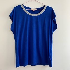 Michael Kors Royal Blue T Shirt with Silver Mesh Collar